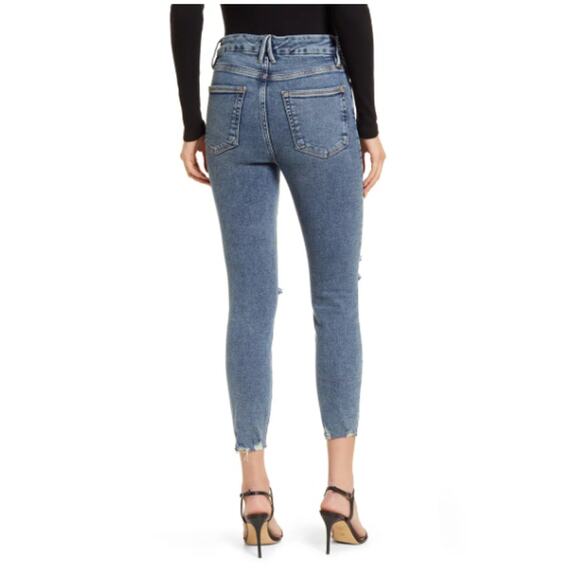 GOOD AMERICAN NWT Good Waist Chew Hem Cropped Jeans In Blue799 // 0 (25) - Picture 4 of 15